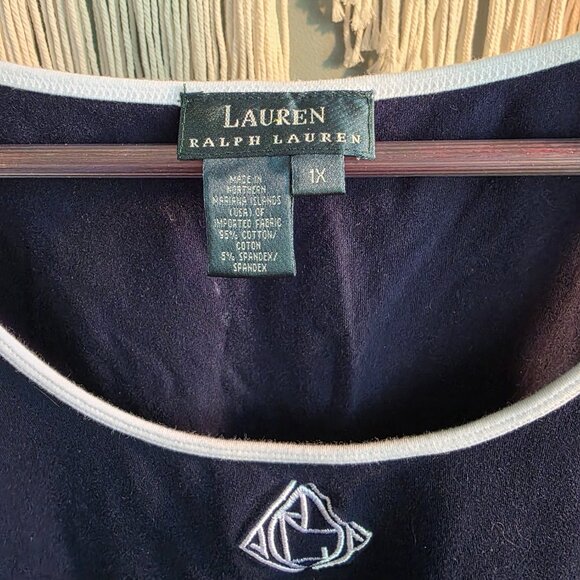 Lauren Ralph Lauren Navy Tank Top | Women’s 1X | Classic White Trim & Logo - Picture 3 of 4